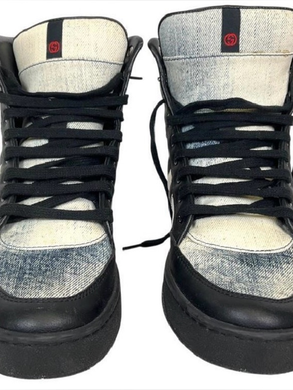 Gucci High-Top Denim and Bkack Leather
Sneakers, Sz 38.5, style 371686
